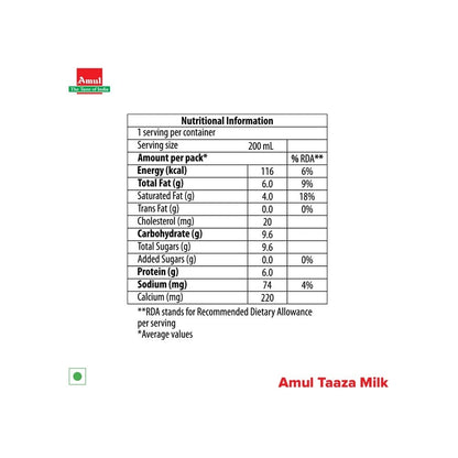 Amul Taaza Toned Milk (200ml)